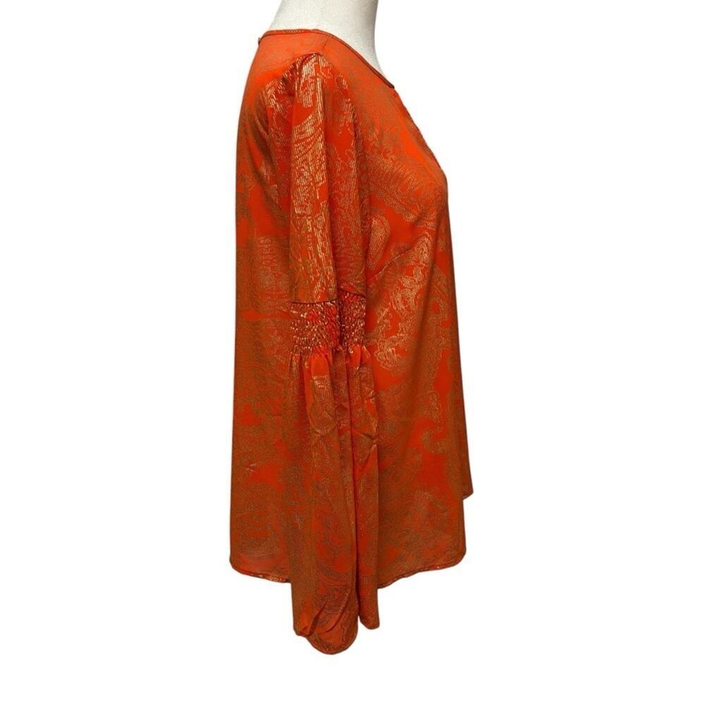 Michael Kors top small orange gold foil paisley bell sleeves festival top flare - Picture 7 of 12